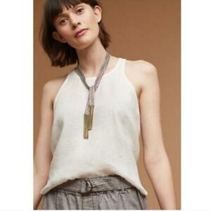 Maeve Joya White Linen High Neck Blousy Tank Top
